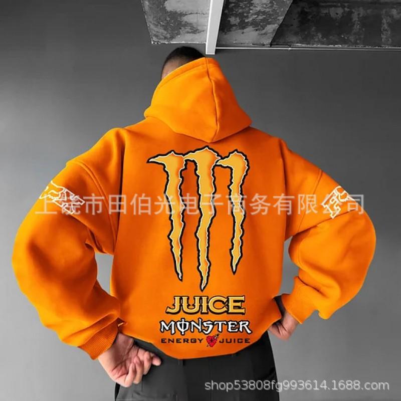 Mens Hooded Sweatshirt With Demon Print Loose Fit Warm Winter Casual Streetwear