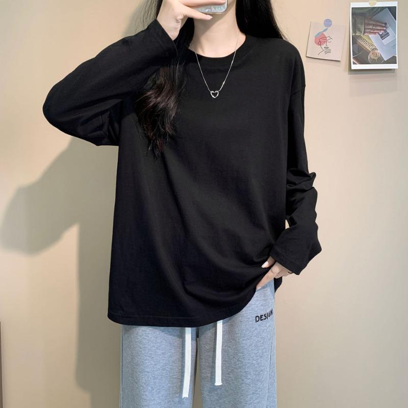 

Футболка из хлопка с длинными рукавами, осенняя, женская, свободный топ M чёрный