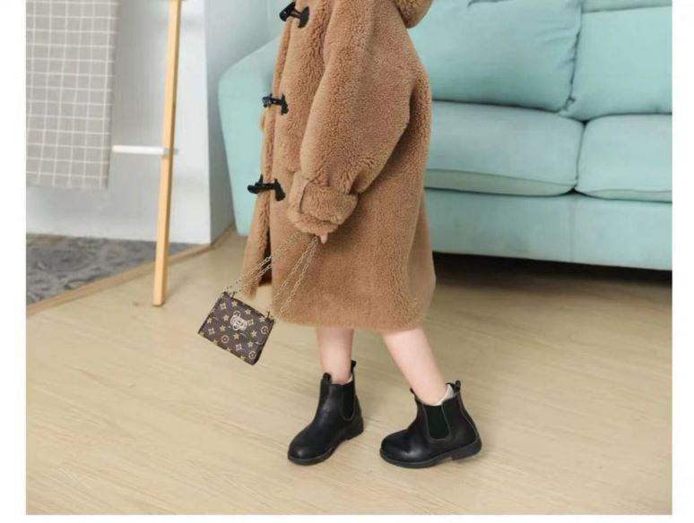 [Size Clearance] Mid-Length Girls' Wool Jacket - Autumn/Winter Shearling Coat with Fur Details