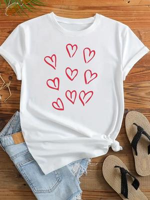 (Asian Size) Women Love Heart Trend Cute 90s Short Sleeve Fashion Clothing Casual Tshirt Female Print Lady Tee Top Graphic T-shirts