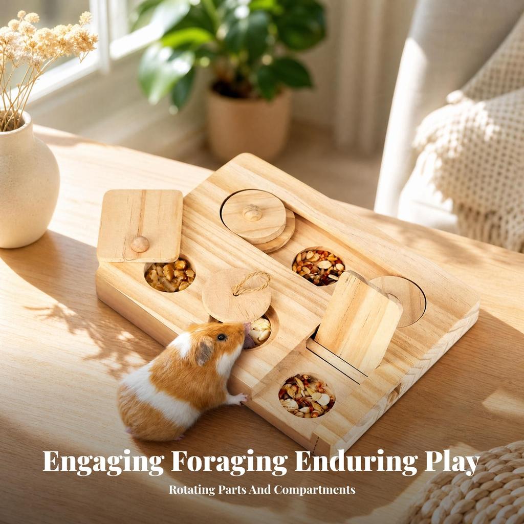 Wooden Hamster Foraging Tray Boredom Breaker Small Pet Toy Smooth Edges