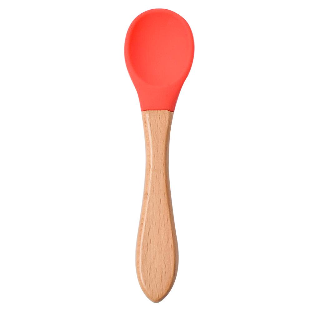 Silicone Baby Bowl & Spoon Set with Wooden Handle and Suction Cup