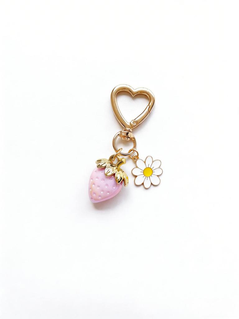 Charming Bowknot Heart-Shaped Strawberry Keychain