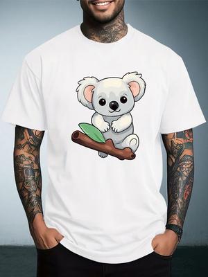 Unisex Summer Casual Short Sleeve T Shirt Cute Cartoon Koala On Branch Graphic Oversized Loose Tees Street Daily Fashion Tops
