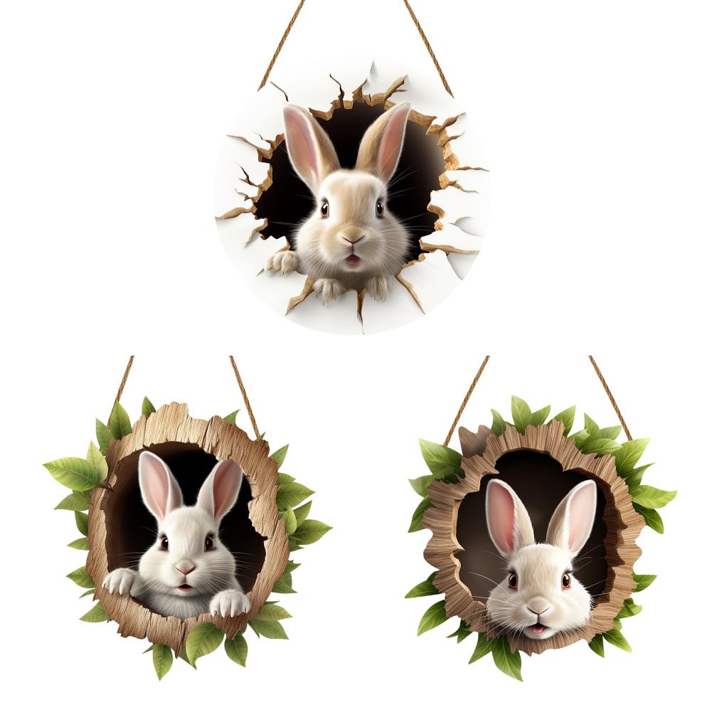 3/1 Set Easter Bunny Door Sign Pendant Decoration Wooden Hanging Spring Happy Rabbit Construction Door Easter Party Decor 2025
