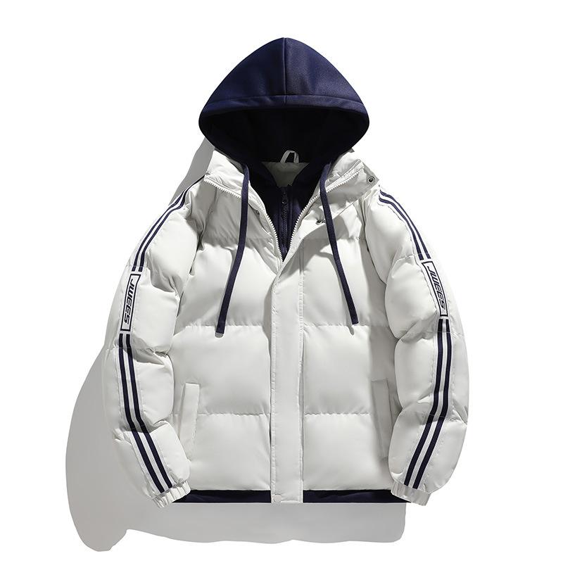 Fake Two-piece Cotton Jacket for Men Thickened Cotton Jacket for Winter Couples Coat Hong Kong Style Loose Hooded Bread Jacket
