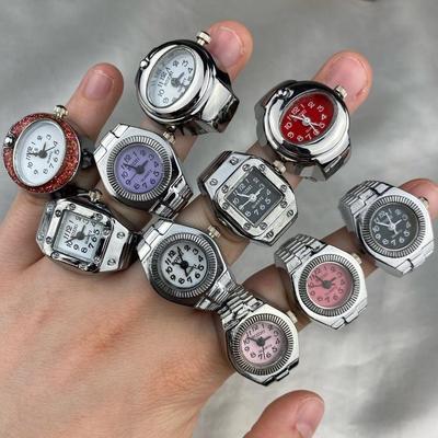 Relógio de dedo punk vintage mini pulseira elástica liga relógios casal anéis joias relógio retro romano quartzo relógio anéis mulheres homens