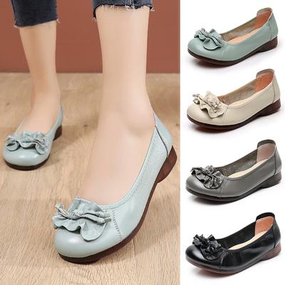 Spring Summer Genuine Leather Shoes Women Flats Cow Leather Soft Comfortable Mother Shoes Plus Size 41 Black Blue