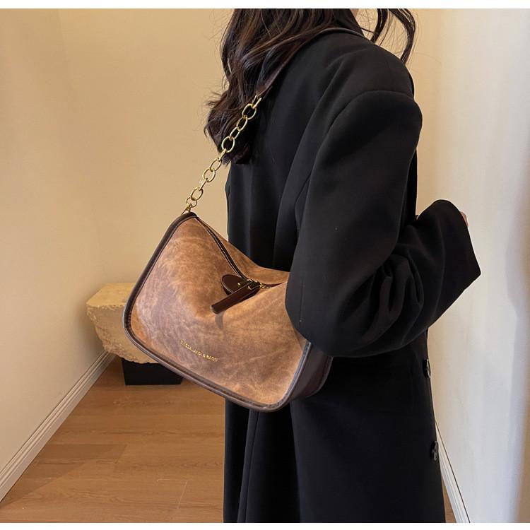 Ielgy Large-Capacity Bag Contrast Color Shoulder Messenger Bag Retro High-End Ladies Pillow Bag