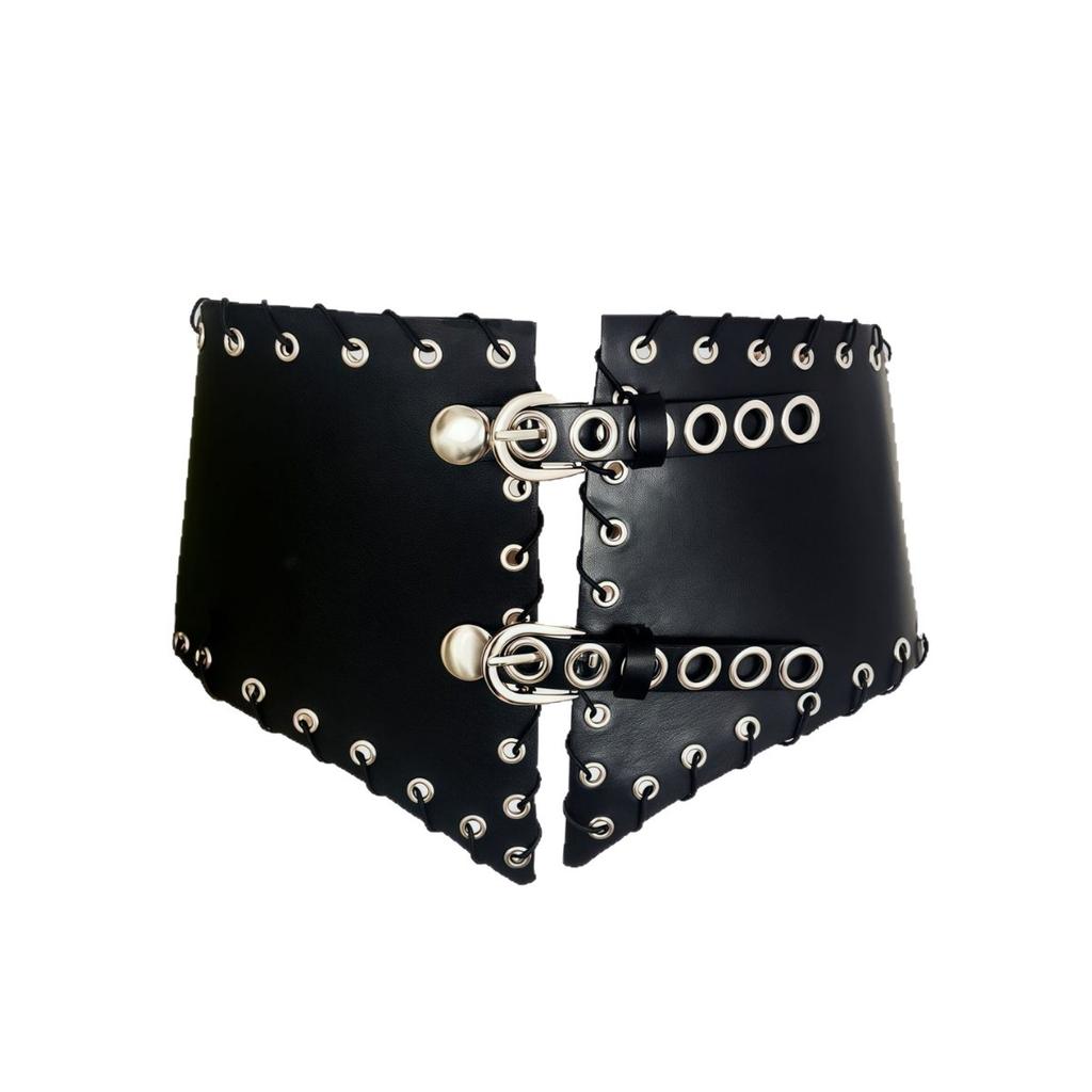 European and American Gothics Are Black Rivets and Air-eye Waist Seal, Ultra-wide Dark Rope Strap Waist Decoration