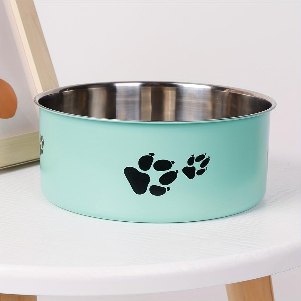 Stainless Steel Dog Bowl Paw Print Dog Feeder Bowl Easy To Clean Non-Slip Dog Water Drinking Basin