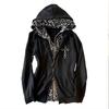 226 Y2K Womens Gothic Cross Leopard Print Hooded Zip Sweatshirt Retro Streetwear