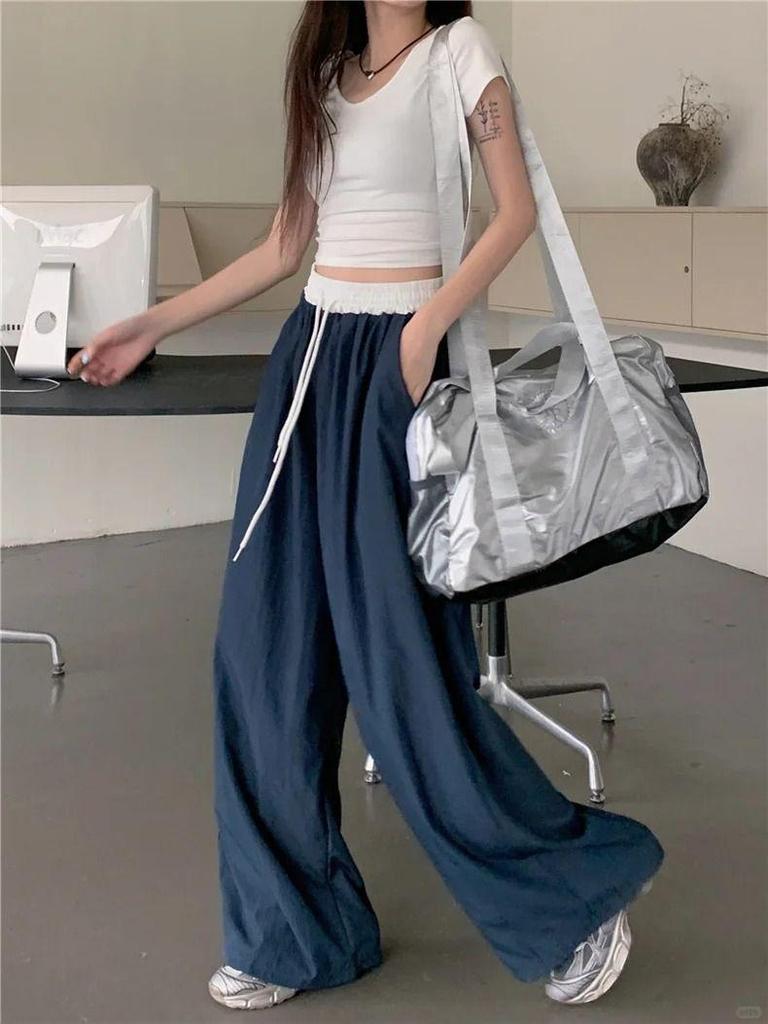 2026 Spring/Summer Retro American Style Patchwork Wide Leg Casual Long Pants