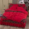 220g Quilted Bed Skirt Set: Warm Milk Velvet with Lace Embroidery (Four Pieces)