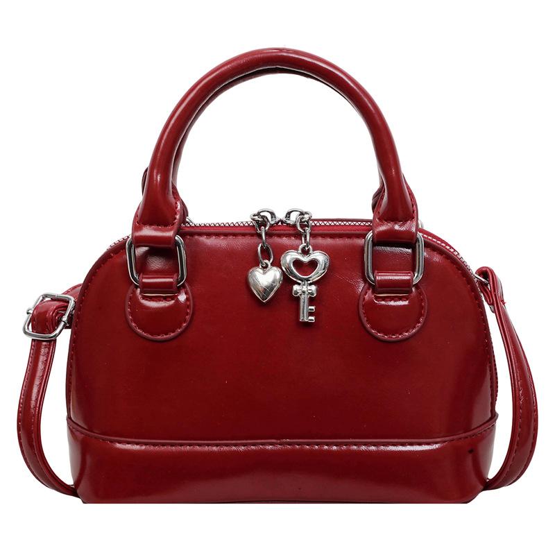 Glossy PU Handbag Women Fashion Mini Shoulder Bag Classic Oval Shape Crossbody Tote Bag