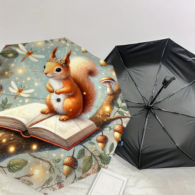 1pc squirrel book Pattern Umbrella Design Automatic Opening and Closing Umbrella, High-quality Travel Umbrella, Lightweight and Portable, -61