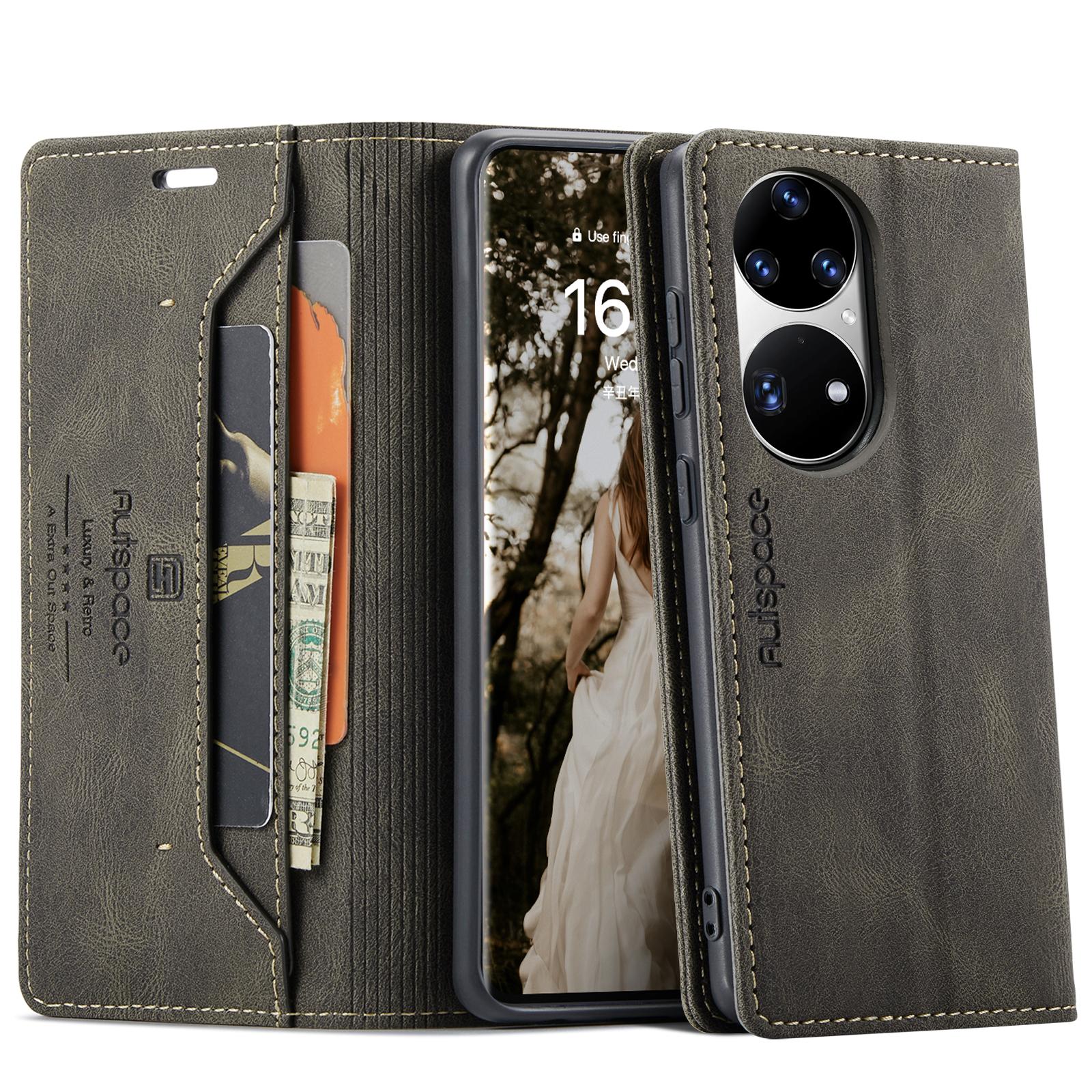 

For Huawei P50 Pro 4G Wallet Case AUTSPACE A01 Leather Stand Cover with RFID Blocking Card Holder Coffee
