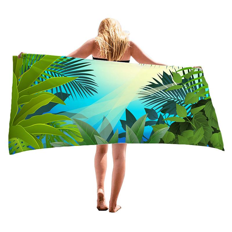 Tropical green plants flowers digital-printed polyester Superfine fiber double-sided fleece Beach vacation bath beach towel