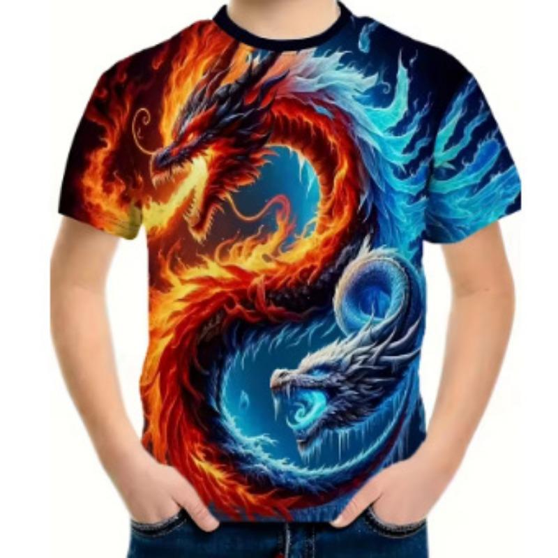Summer Round Neck Cartoon Animal Pattern 3D Printed Top Fashionable Casual Short Sleeved Children's Boy T-shirts