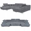 U-shaped Corner Sofa Bed, Extendable F. Savio Family Sleeping Furniture Grey Corduroy
