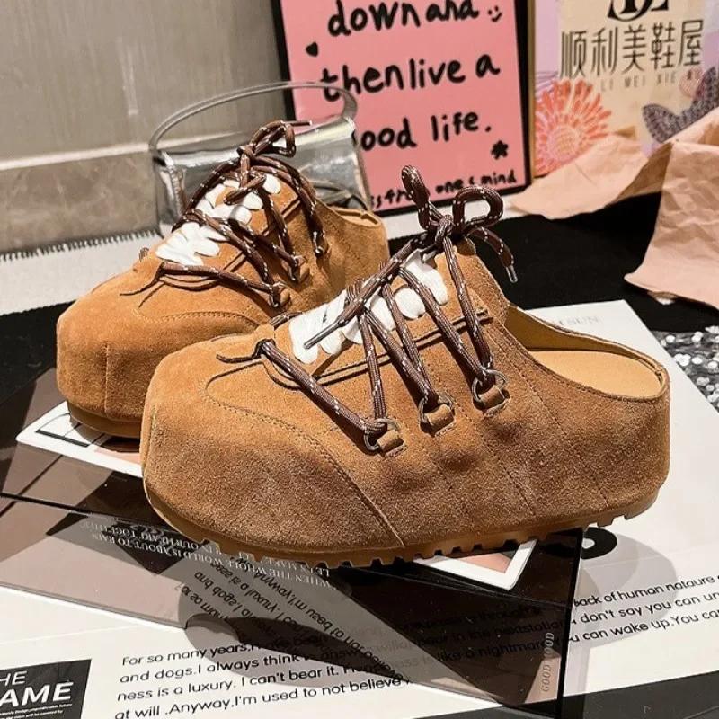 Fashion Platform Flats Slippers Women Mules Shoes Casual Sneakers Woman Sandals Summer 2025 Trend Lace-Up Running Designer Zapatos Mujer