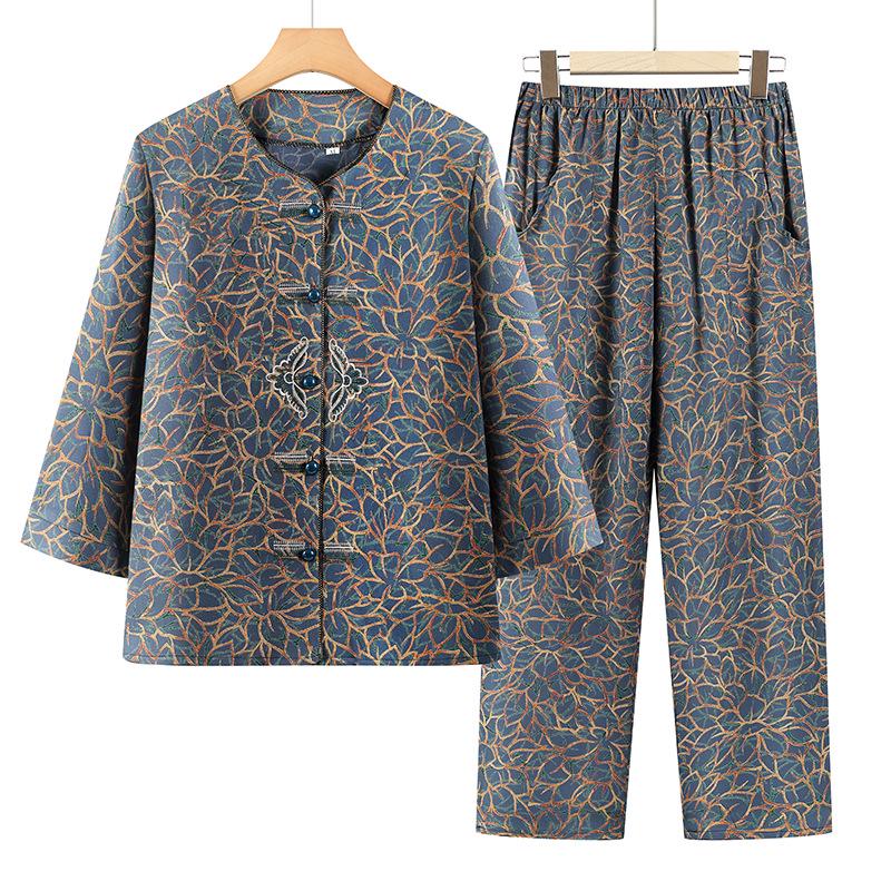 Mid-Sleeve Summer Shirts for Middle-Aged and Elderly Women, Grandma Style Home Wear Set
