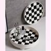 Round Storage Organizer Tray Checkerboard Design Plate Container Tray for Fruit Perfume Jewelry White, Small
