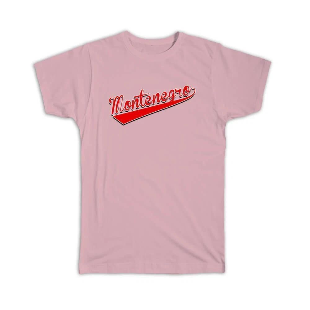 Gift T-Shirt : Montenegro Flag College Script Calligraphy Country Montenegrin S