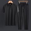Men's Ice Silk Sports Suit - Comfortable Summer Casual Short Sleeve for Dad, Middle-aged, and Elderly.
