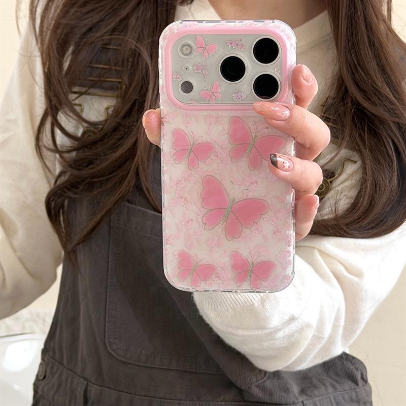 

Dreamy Pink Floral Butterfly Phone Case for iPhone 17 Pro Max, 16, 15, 14 iPhone 15 Pro Max