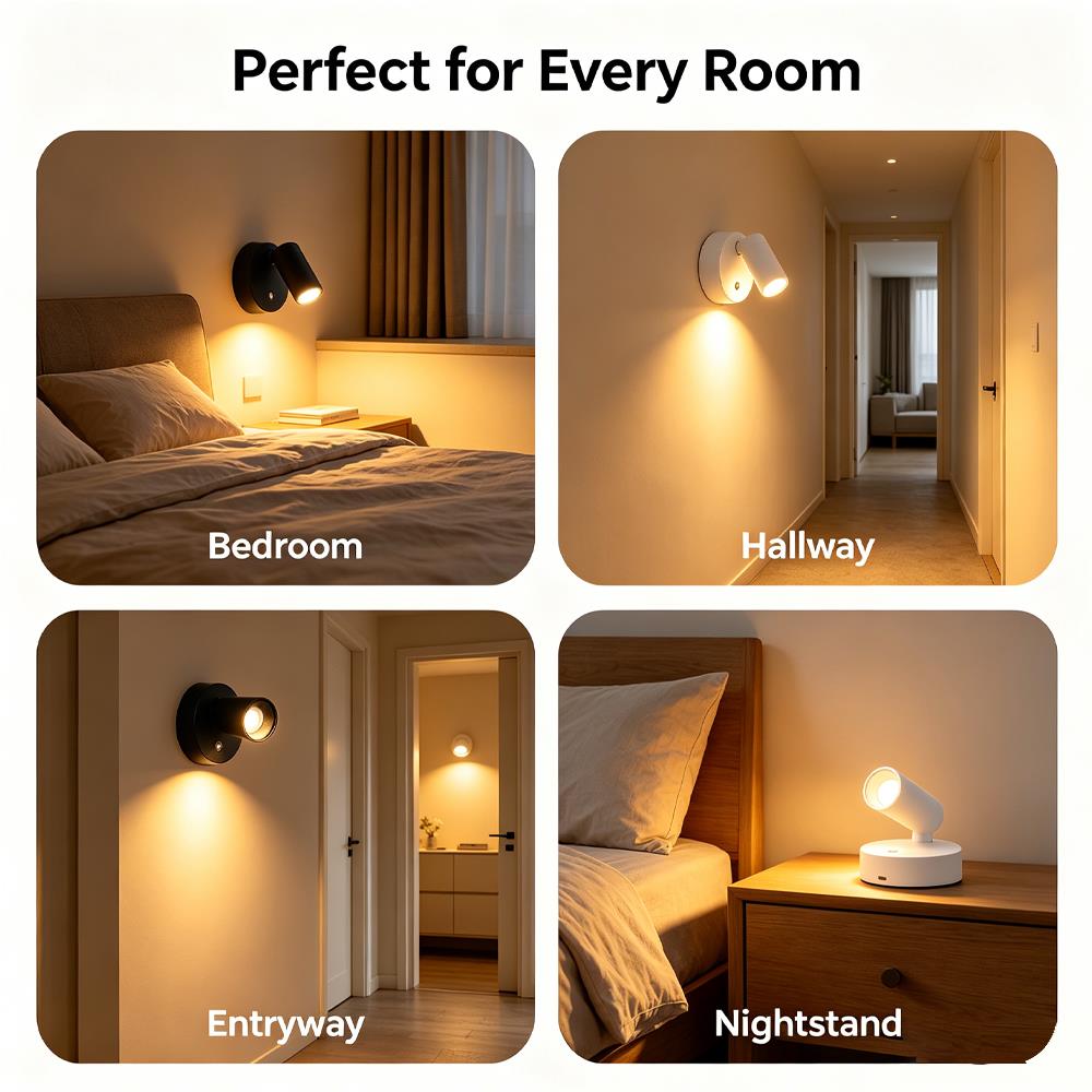 Rechargeable LED Wall Lamp Touch Night Lights Aluminium Magnetic Spotlight 360° Rotation for Bedroom Bedside Reading Lighting