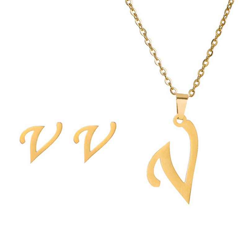 Fashion Stainless Steel A-Z Alphabet Initial Necklace 26 English Letter Earrings Necklace For Women Set Personalize Jewelry Gift CLE