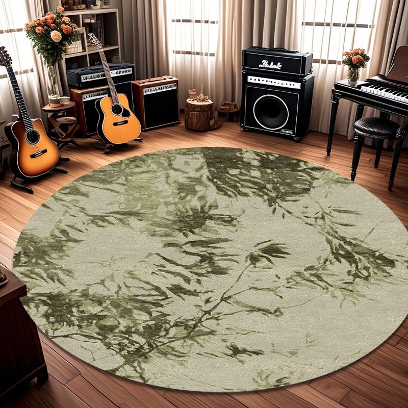 

Green Plant Round Rug Non Slip Washable Floor Mat Watercolor Design Minimalist Carpet for Kidsroom Meditation Yoga Bedroom Retro 80X80CM