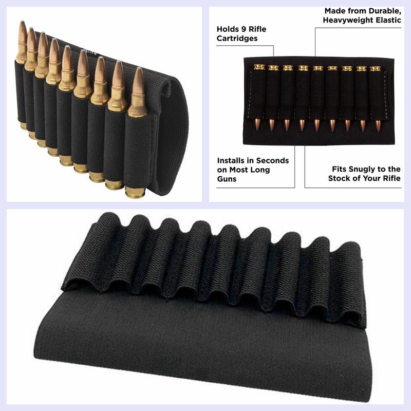9 Rounds Rifle Buttstock Elastic Nylon Shell Ammo Holder Cartridge Shot Gun Shell Magazine fits most hunting rifles