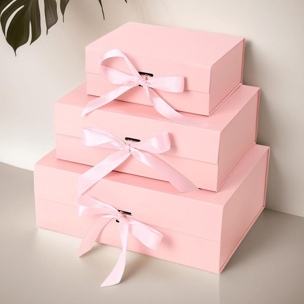 Magnetic Flip-Lid Gift Box with Bow Knot – One-Piece Folding Souvenir Packaging