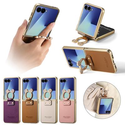 Samsung Z Flip7 Diamant Elektroplated Telefoonhoesje met Mickey Vingerring voor Galaxy Z Flip6