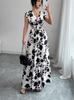 Floral Print V Neck Long Dress With Belt For Summer Casual Womens Wear