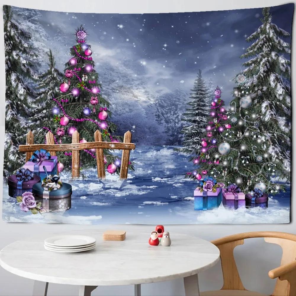 Christmas Colorful Christmas Tree Snowman Tapestry Bedroom Living Room Home Wall Decoration