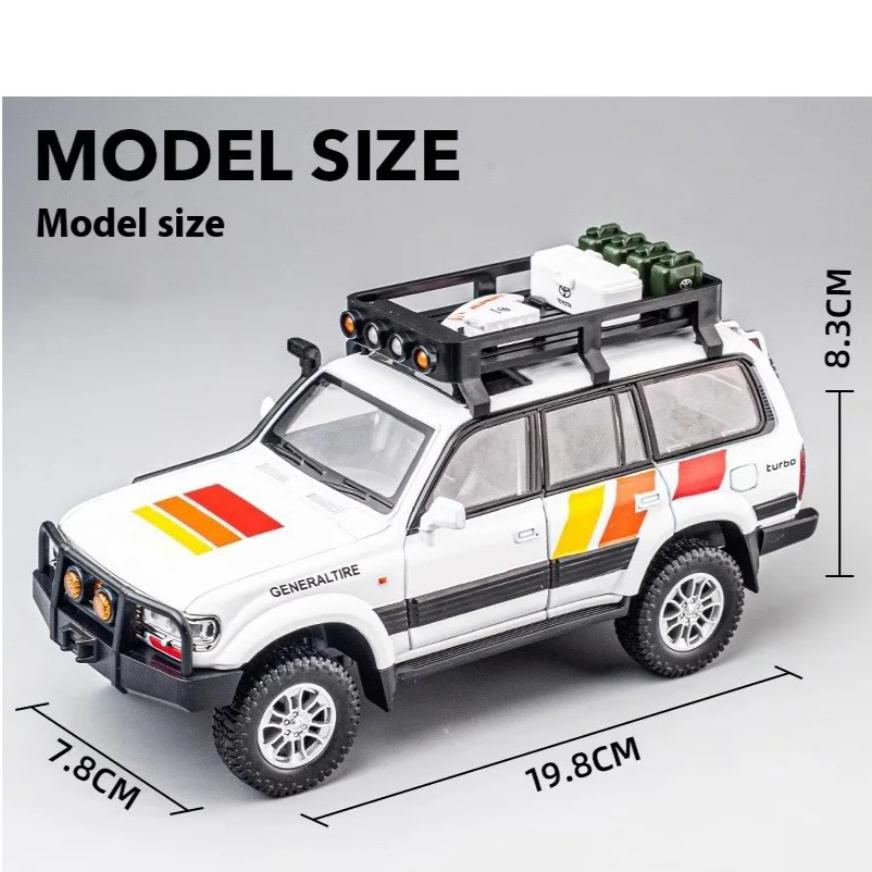Model ze slitiny Toyota FJ Cruiser Camper v měřítku 1/24, chladný zvuk a světlo, otevíratelný na mnoha místech karoserie, čtyřkolový tlumič