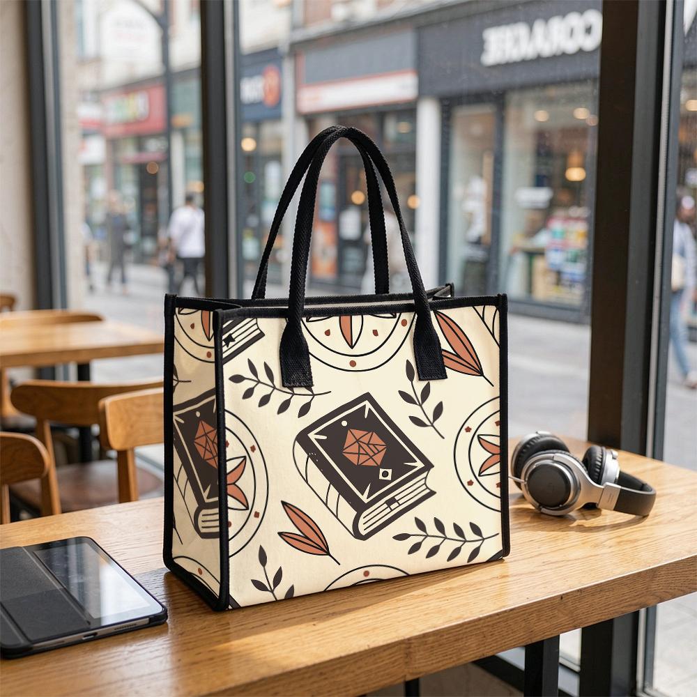 Boho Magic Book Print Canvas Tote Bag Casual Daily Shoulder Shopping Bag for Women