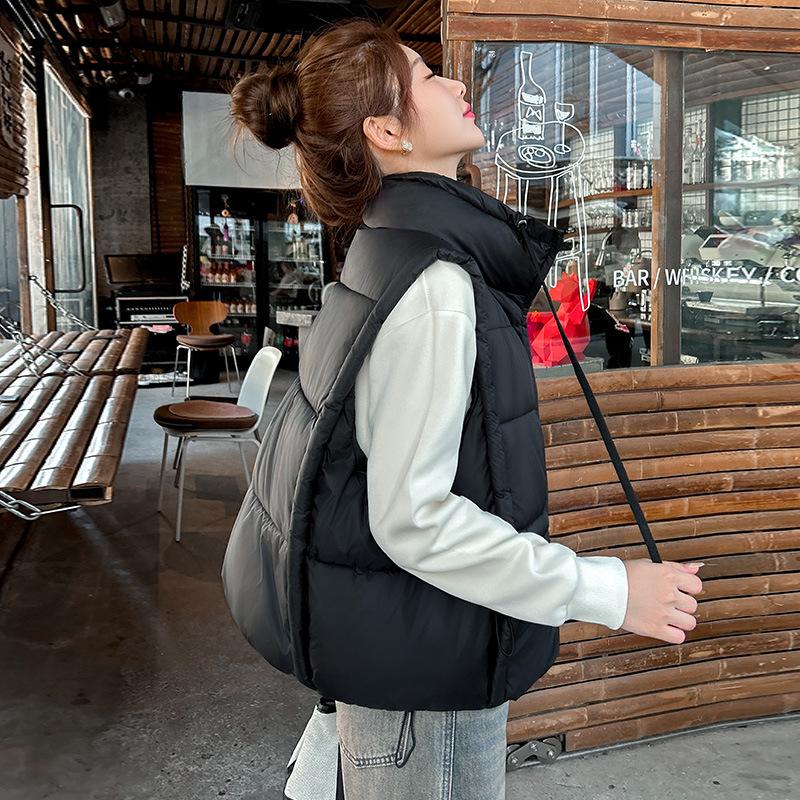 New Women's Lightweight Sleeveless Collar Stand-up Collar High-quality Jacket Solid Color Thickened Warm Sports and Leisure Loose Cotton Jacket