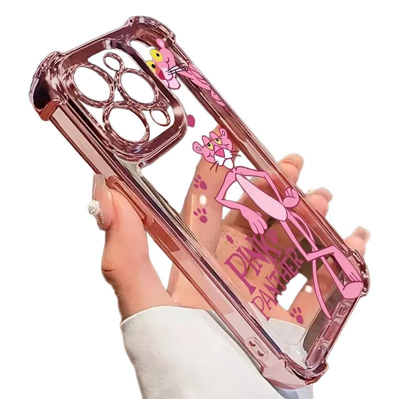 Classic Cartoon Sweet Cool Girl Pink Panther Transparent Mobile Phone Case iPhone16Promax Four-corner Airbag Anti-drop Case