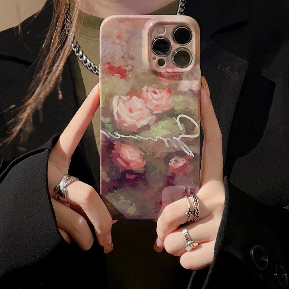 Oil Painting Rose Phone Case Suitable for iPhone 13, iPhone 15, iPhone 16