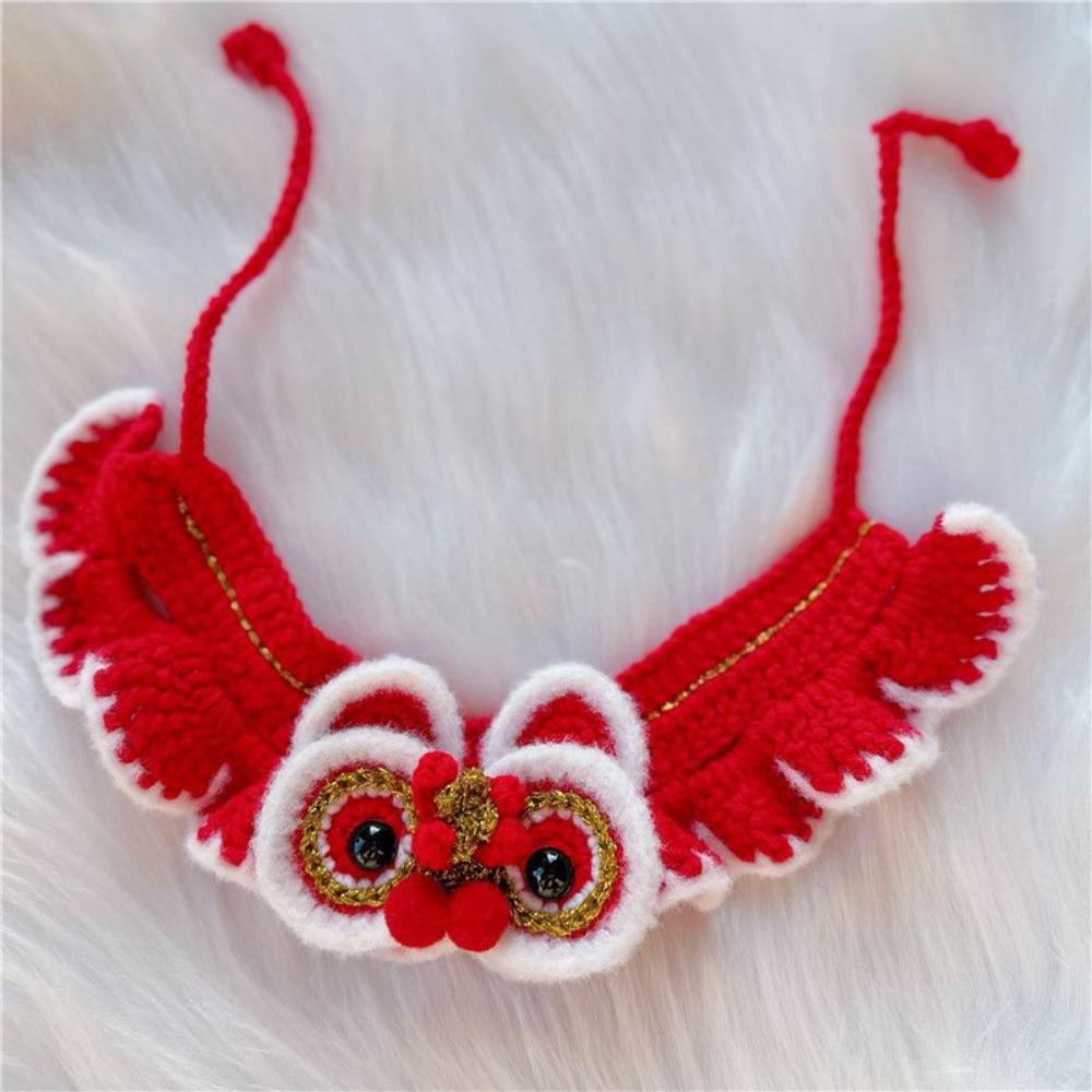 Roter Katze Schal Chinesischer Stil Haustier Lätzchen Katzenhalsband Neujahr Gestricktes Haustierhalsband für Katzen Welpen