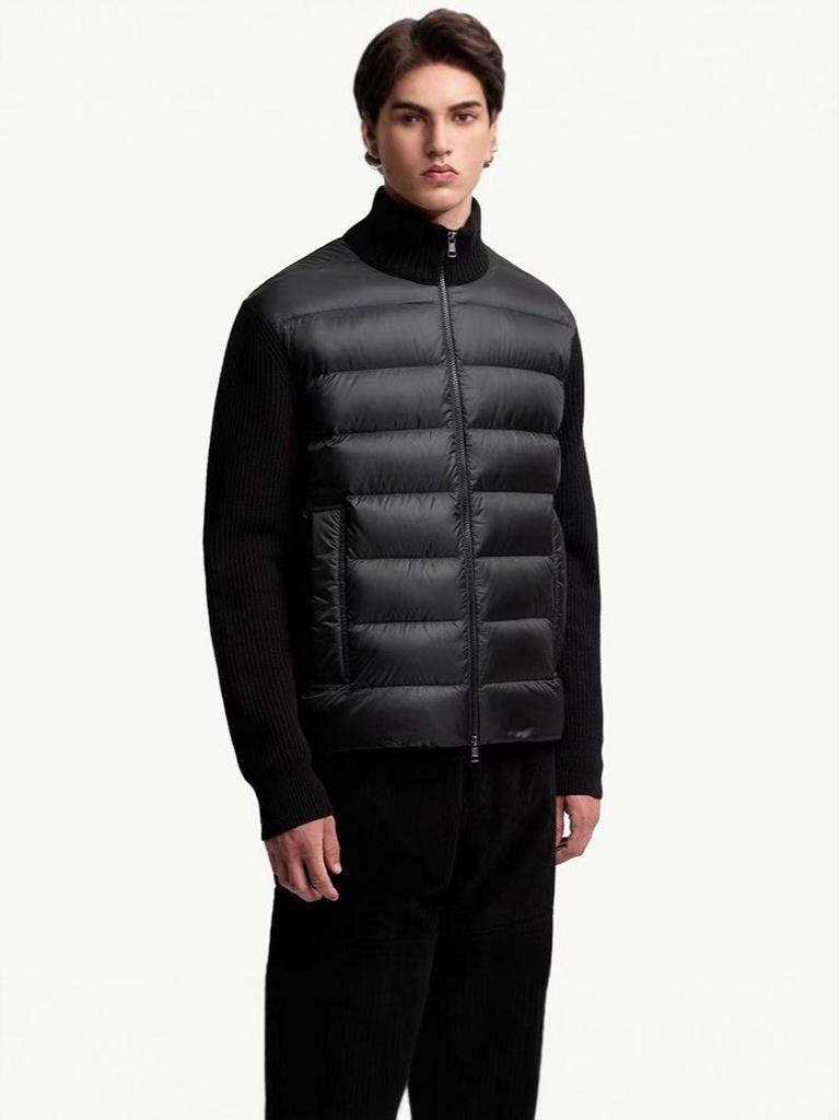 In Stock: 2025 A/W Unisex Patchwork Knit Down Jacket - Slim Fit, Stand Collar, Lightweight, Fashionable Outerwear