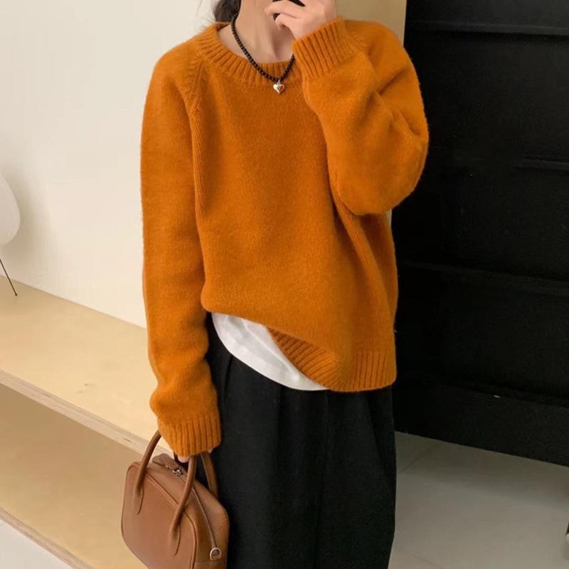 Women's 2025 Autumn/Winter Korean Style Loose Round Neck Knit Sweater