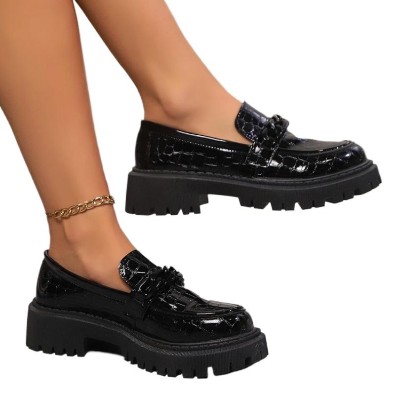 Большой размер 35-42 Новые туфли Мэри Джейн Женские туфли Толстый каблук Толстая подошва Цепь Одинарные туфли Туфли на высоком каблуке Женские кожаные туфли 42