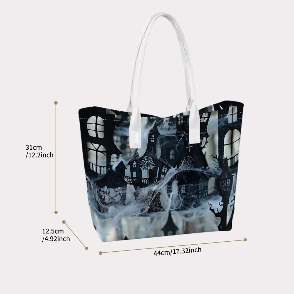 Halloween Ghost Town Tote Bag Stylish Spooky Handbag for Daily Use