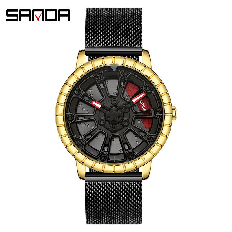 SANDA Neue Herrenuhr Mode Herrenuhr Serie Rad Personalisierte Lässige Skelettierte Herrenuhr Wasserdichtes Netzwerk mit Quarzwerk