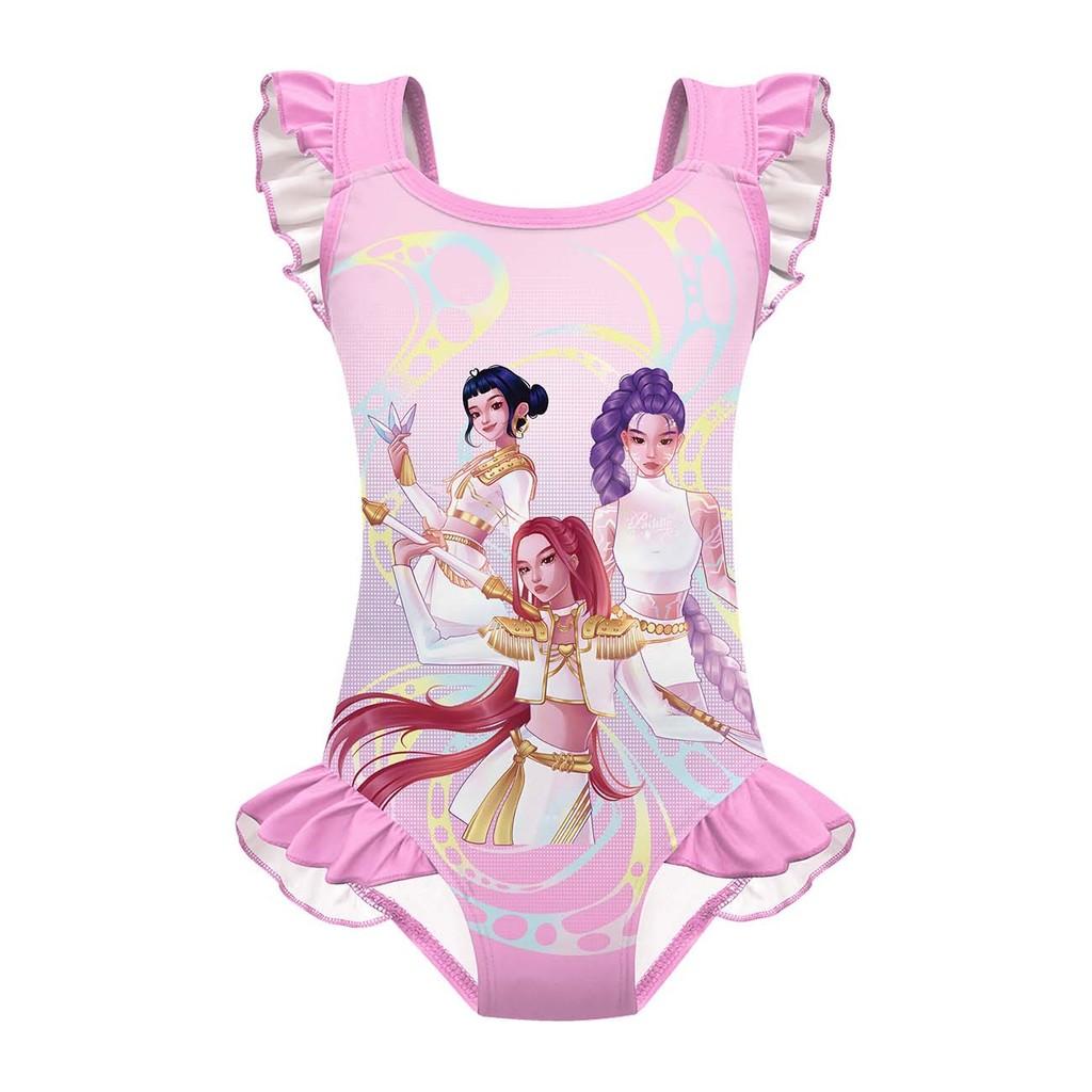 Detské Dievčenské Anime Kreslené POP Speváčka Rumi Zoey Mira Potlač Volániky Bez Rukávov Jednodielne Plavky Plavky